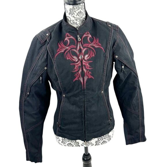 Harley Davidson Milwaukee Embroidered Flame Double Zip Moto Riding Jacket - Picture 1 of 13